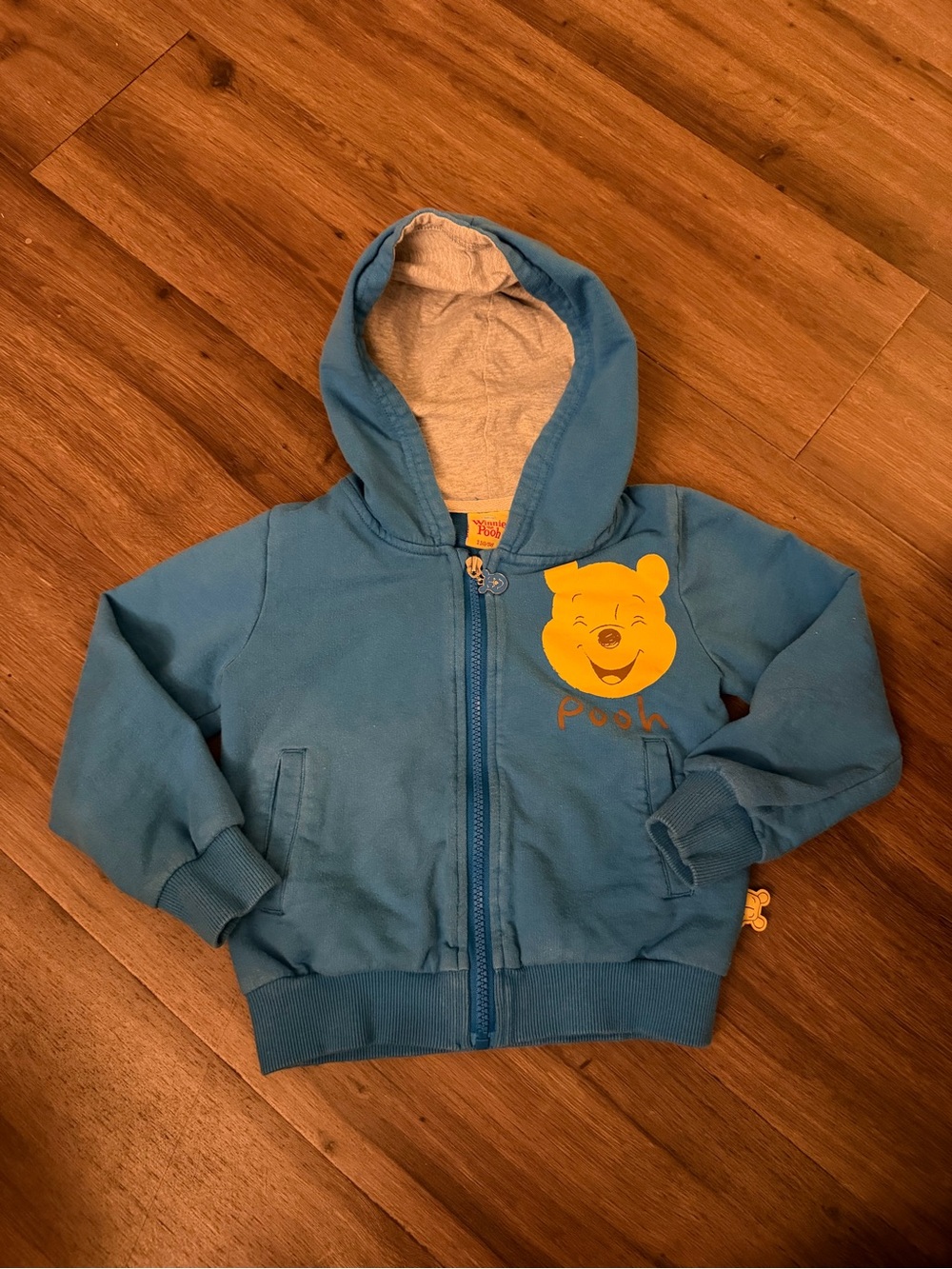 Vintage Disney Kids Blue Hoodie with Yellow Winnie the Pooh Graphic